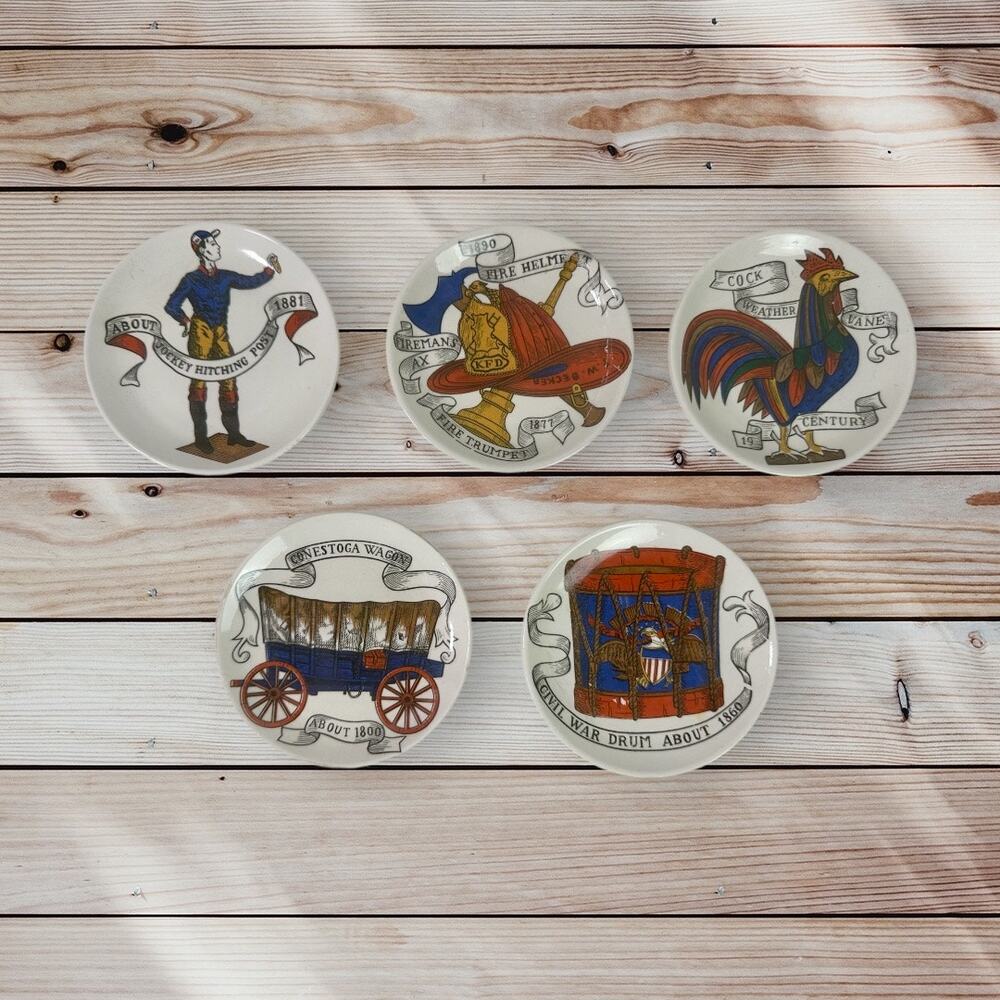 Lipper & Mann VTG Set 5 American Inventions 19th Century Trinket Plates Coasters